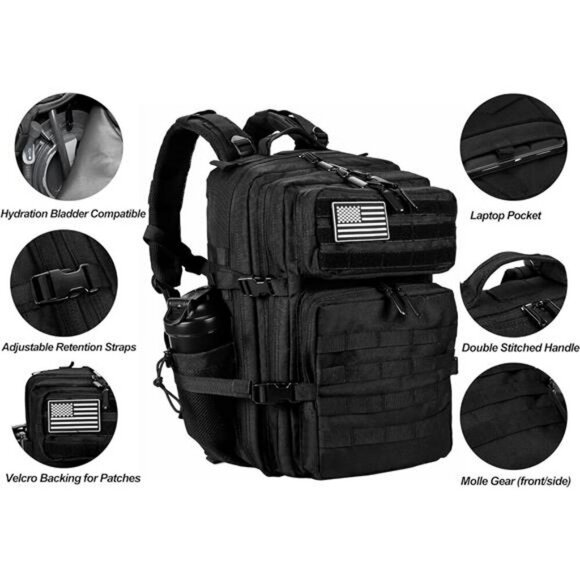 LHI Tactical Backpack 45L Military Molle Hiking Camping Survival Rucksack - Picture 4 of 7